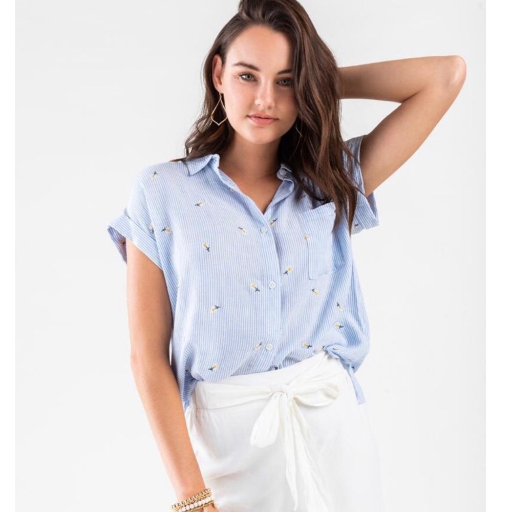 Francesca’s Daisy Embroidered Button Down Top
